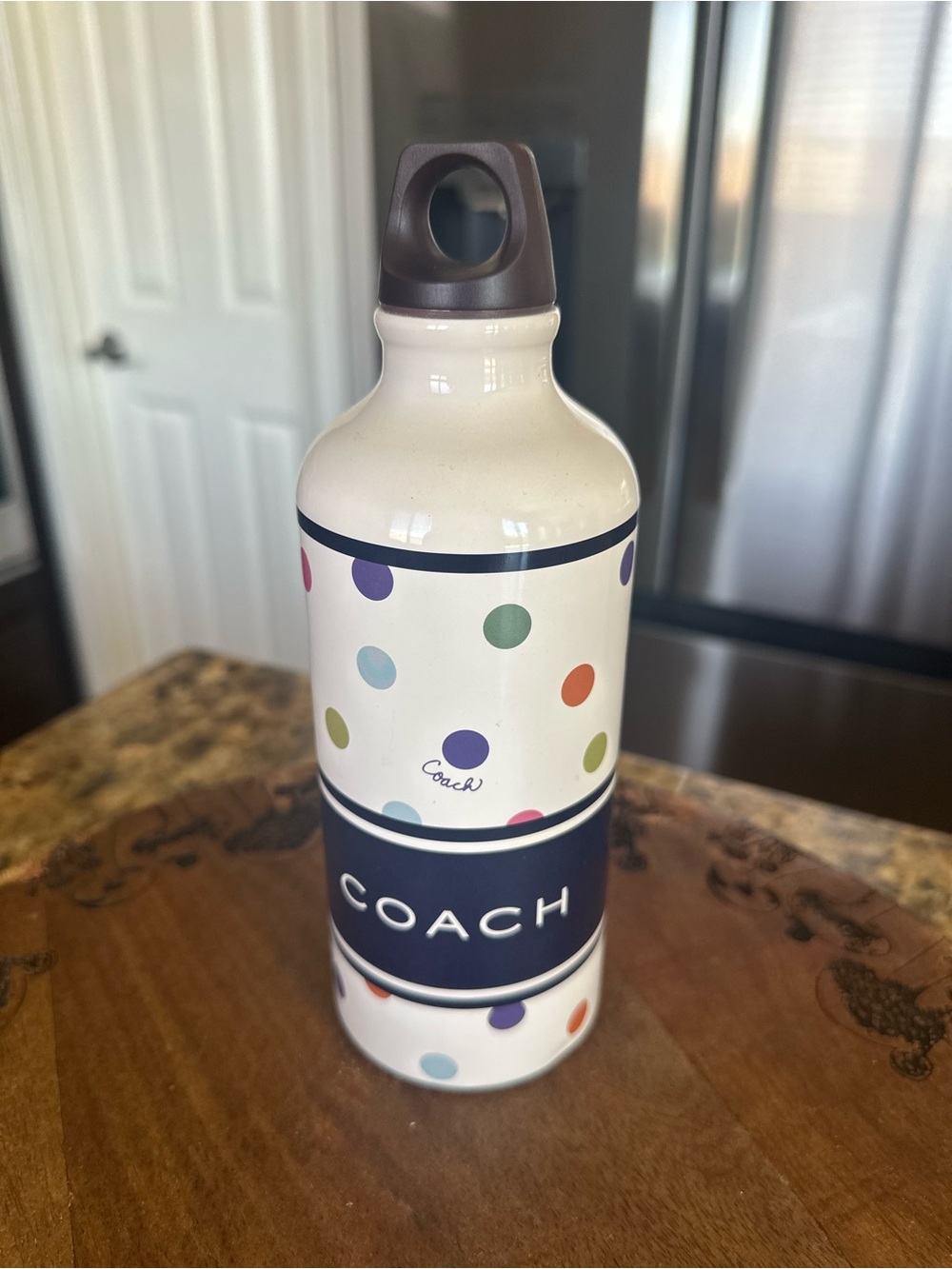 Coach Cream Polka Dot Stainless Steel AOP Signature Water Bottle.